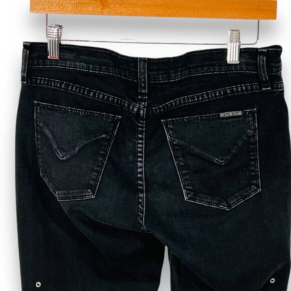 Hudson Jeans Riley Crop Edgy Grommet Distressed Black Denim Size 26 - Picture 7 of 10